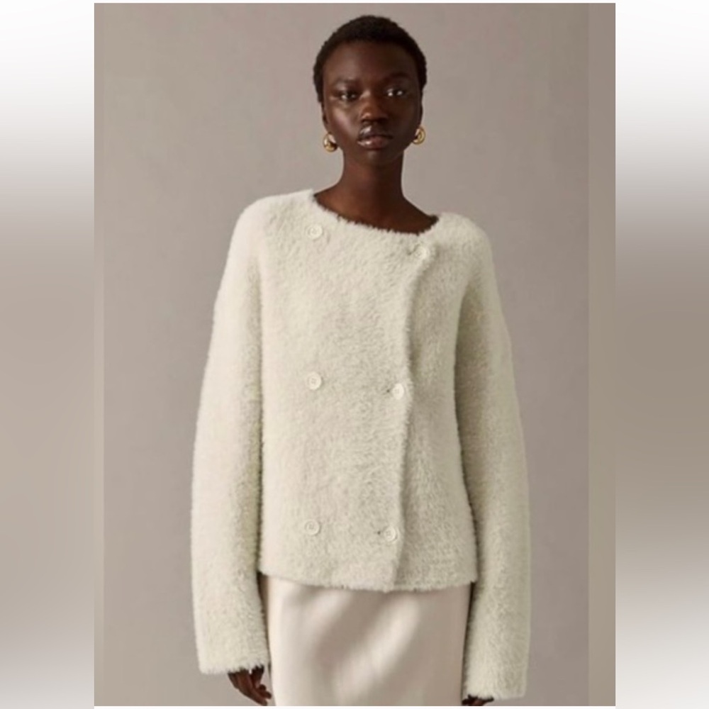 Ivory J Crew heavyweight sweater jacket, size XS